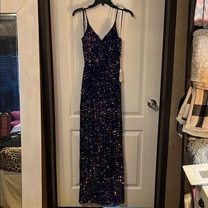 Elegant Blue Irridescent Sequin Prom Dress